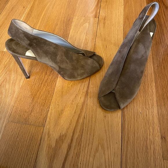 Jimmy Choo “Shar” heeled open toe slingback sandals in Brown suede, NWOT, sz 40 - Picture 6 of 10